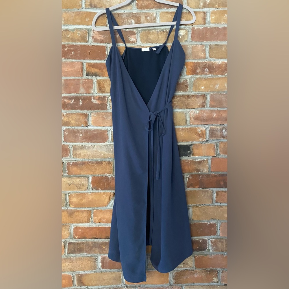 SOLD ARITZIA WILFRED astere wrap midi dress navy blue size XS - Picture 4 of 11